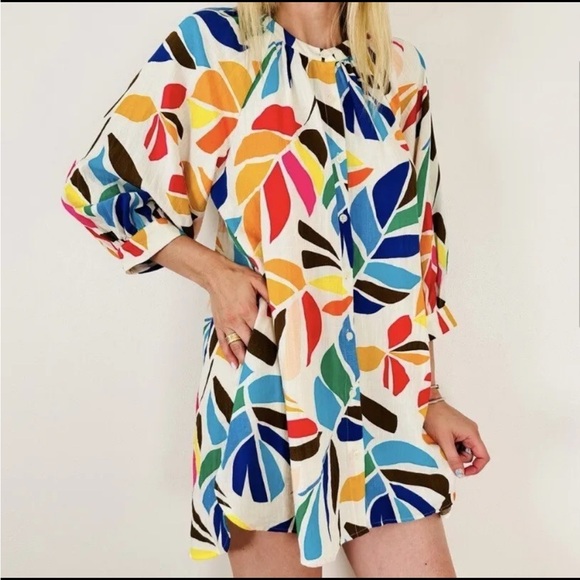 Tabitha Brown mumu style button down tunic dress multicolor coastal grandma - Picture 2 of 8